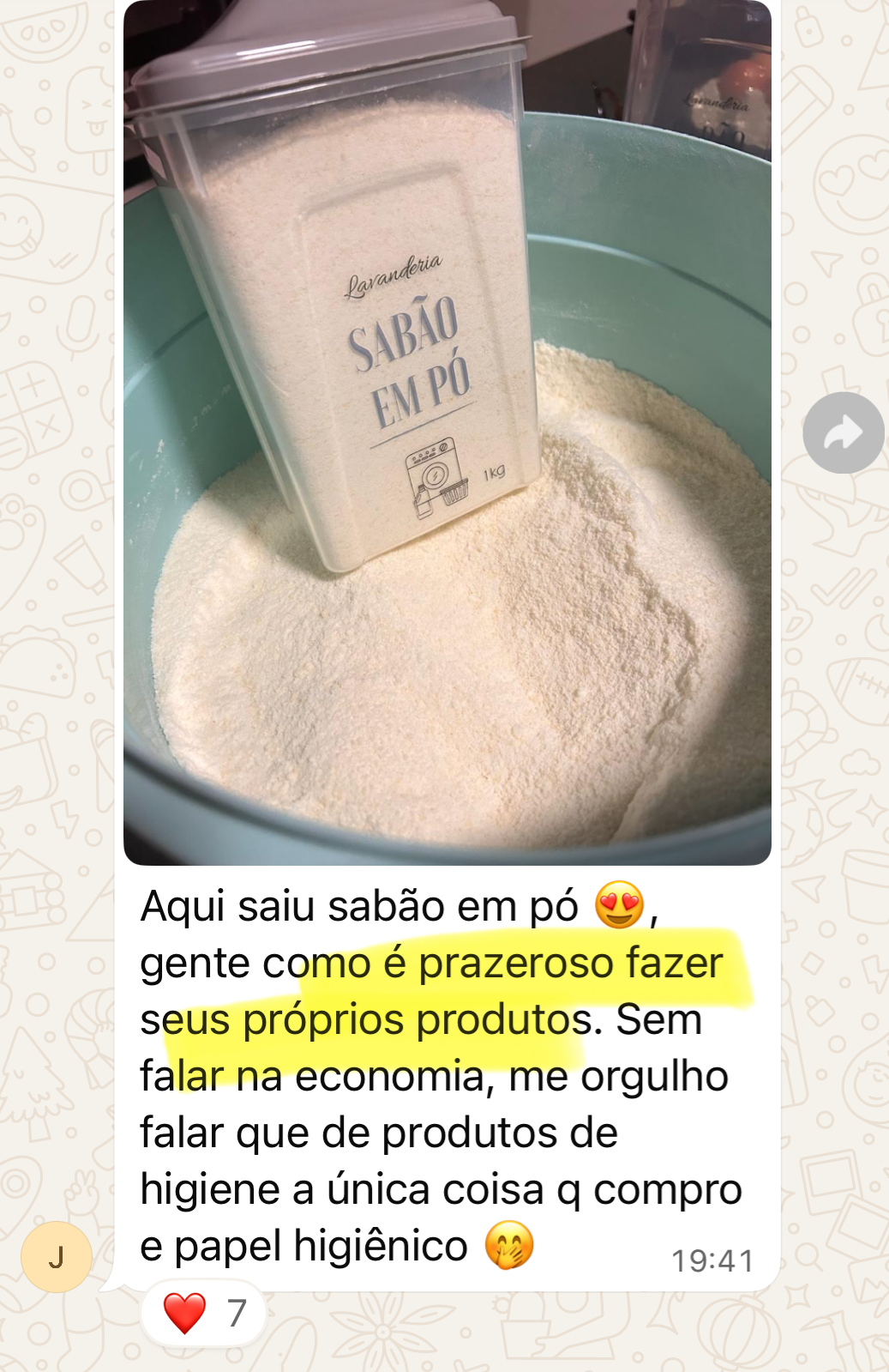 Produto natural feito por aluna